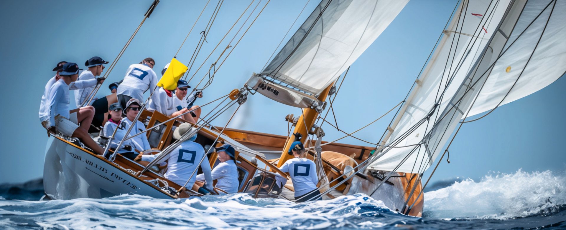 A crew sailing on a yacht